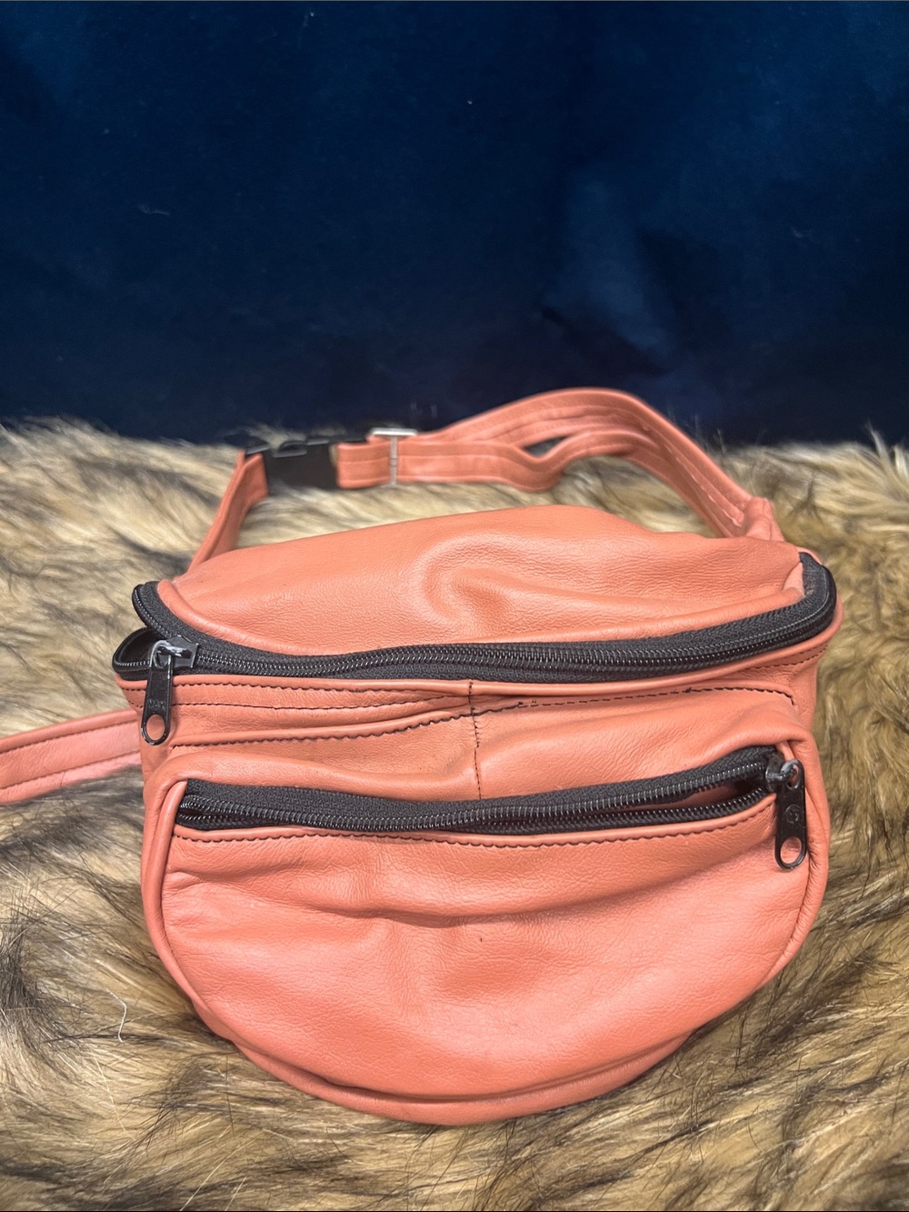 Stylish Coral/Cognac Faux Leather Crossbody Belt Bag Fanny Pack